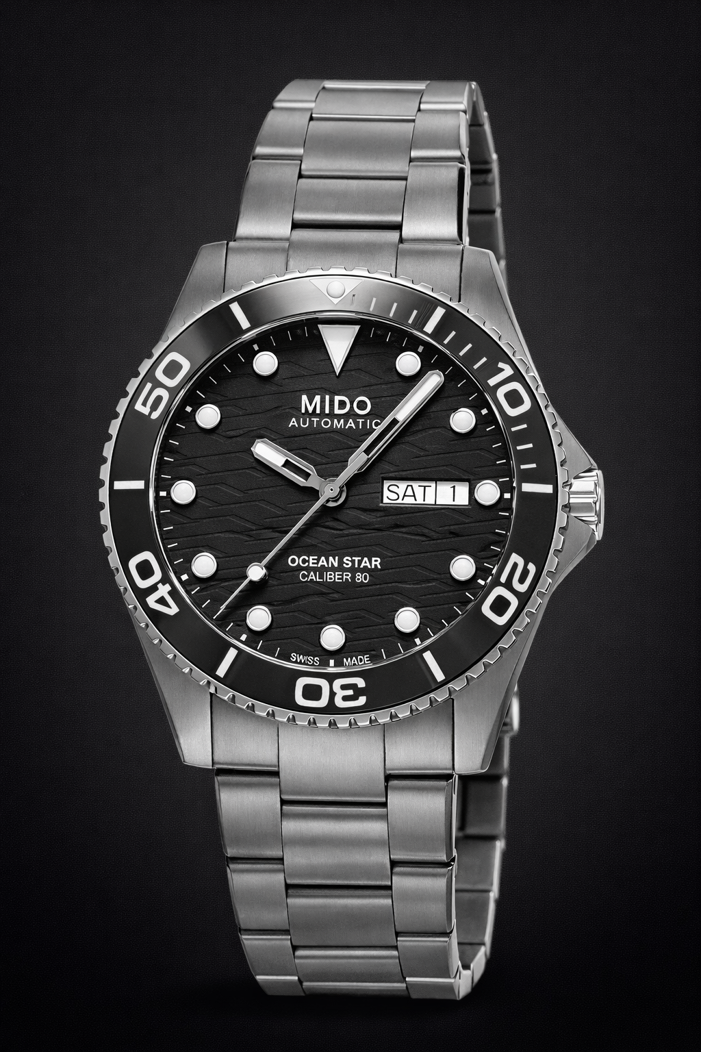Mido Ocean Star Tribute 40.5mm black dial dive watch on bracelet